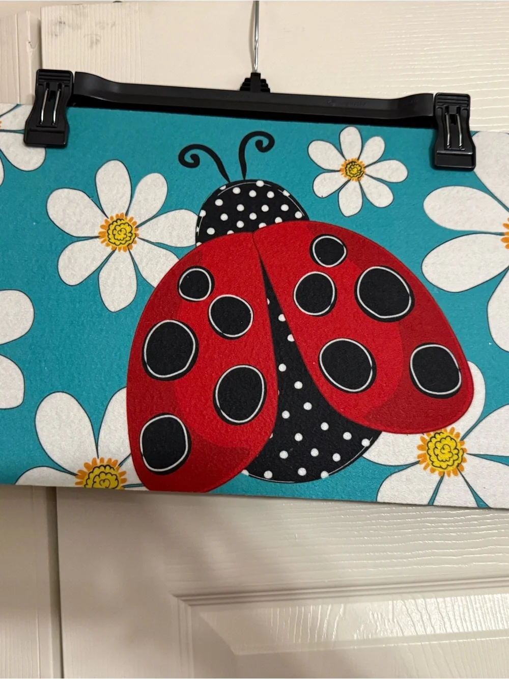 Cheerful Ladybug Floral Door Mat - Red & Teal